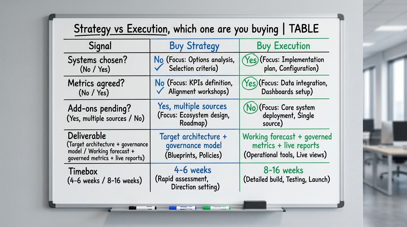Strategy vs Execution, which one are you buying | TABLE. Columns: Signal | Buy Strategy | Buy Execution. Rows: Systems c