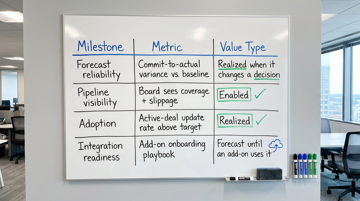 Judging the Implementation | a TABLE with columns "Milestone | Metric | Value Type" and rows: "Forecast reliability | Co